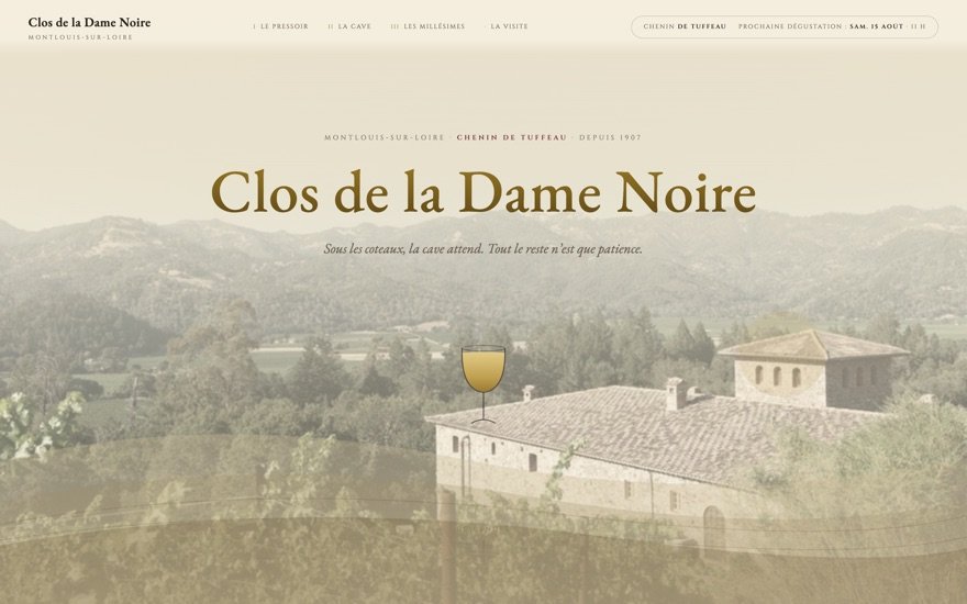 Page d’accueil du site Clos de la Dame Noire