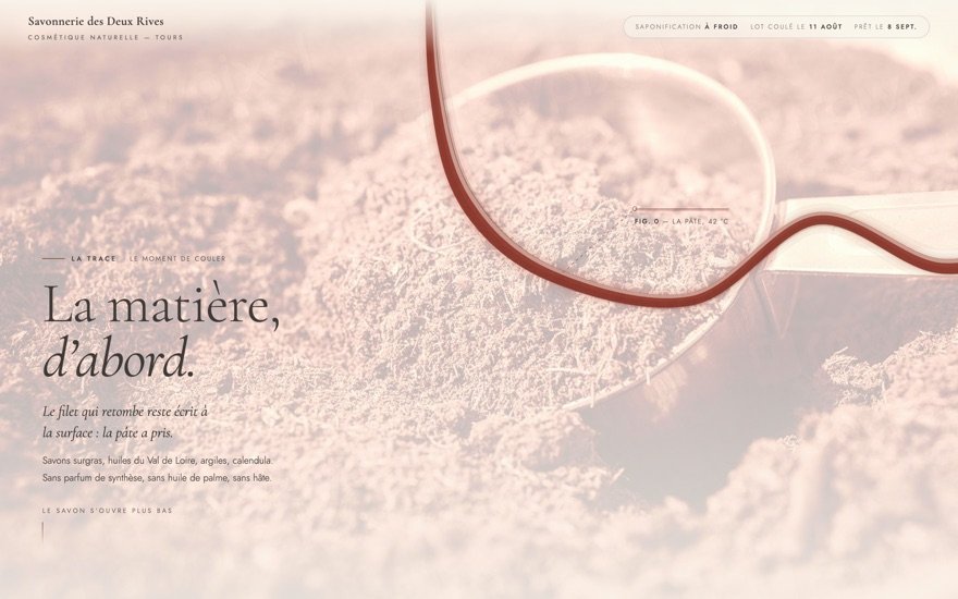 Page d’accueil du site Savonnerie des Deux Rives